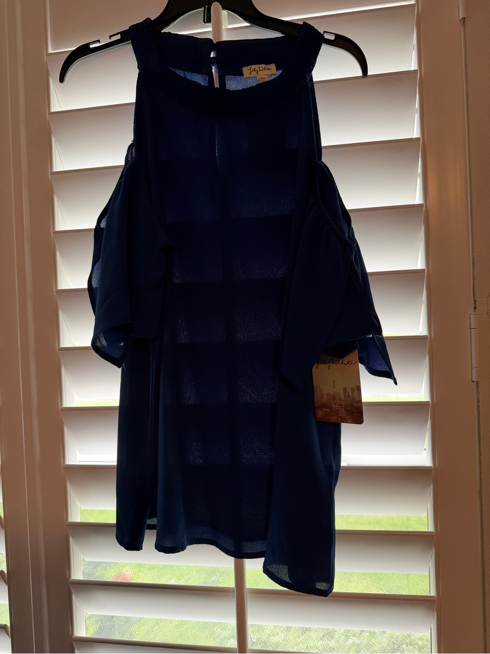 Cold-Shoulder Sheer Tunic Top - Royal Blue